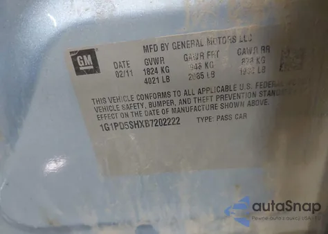 2011 Chevrolet Cruze Ls из США, поврежденный, VIN 1G1PD5SHXB7202222